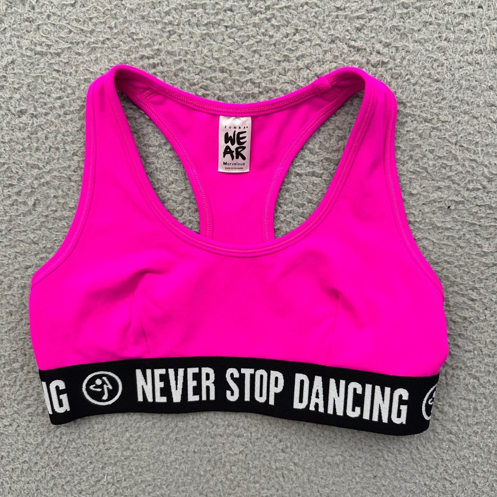 Zumba Racerback Sports Bra Pink Black Women's Medium